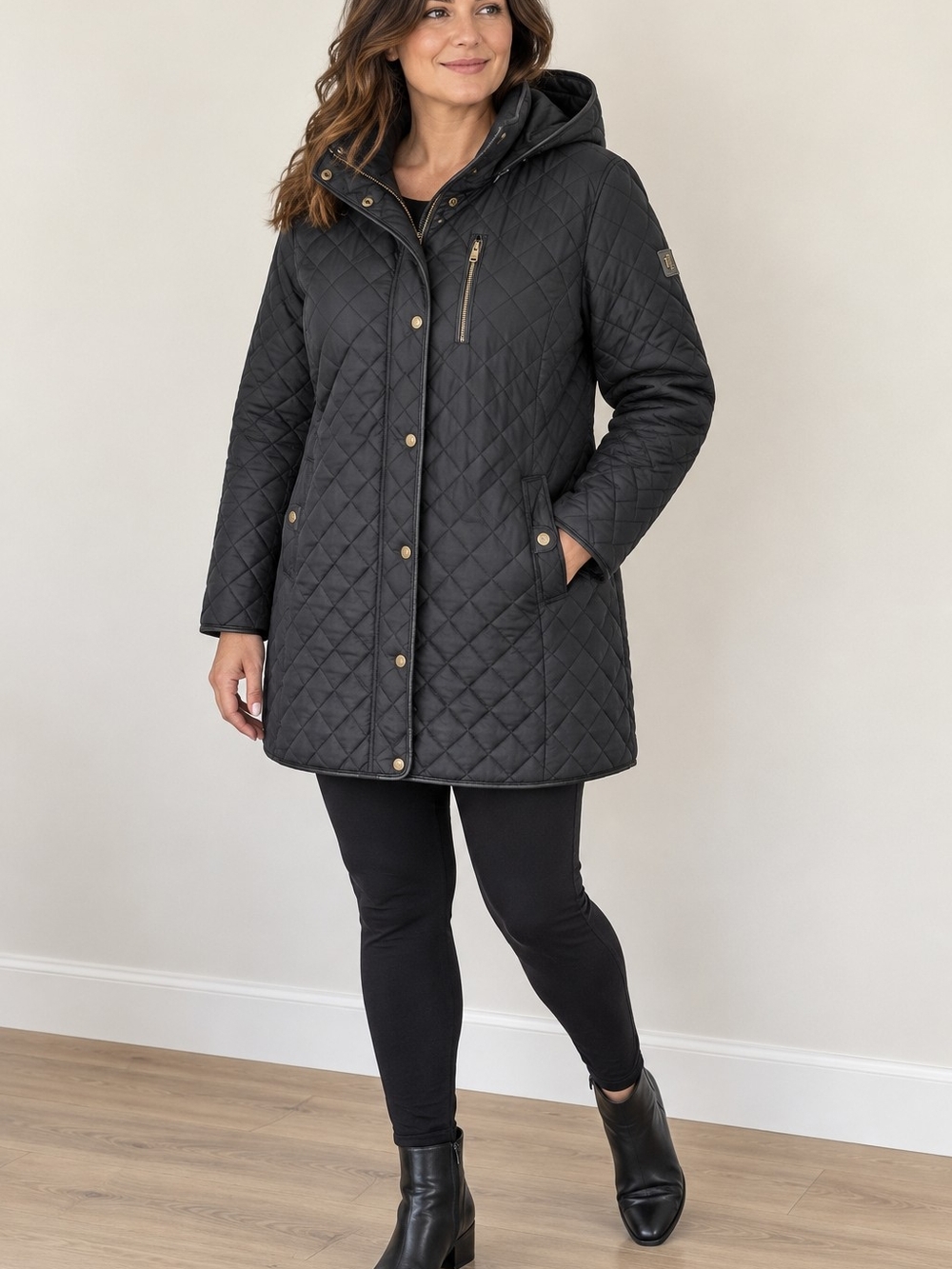 Lauren Ralph Lauren Quilted Hooded Jacket Women PXL Black Equestrian Lined